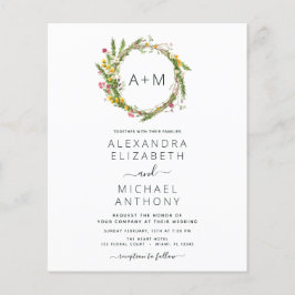 Budget Monogram Wildbloemen Emerald Green Wedding Flyer
