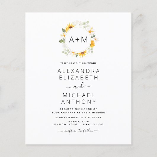 Budget Monogram Zonnebloem Eucalyptus Weddenschap Flyer (Voorkant)