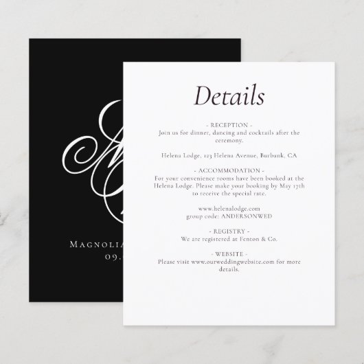 Budget Monogram zwarte bruiloft - Details Enclosur (Voorkant / Achterkant)