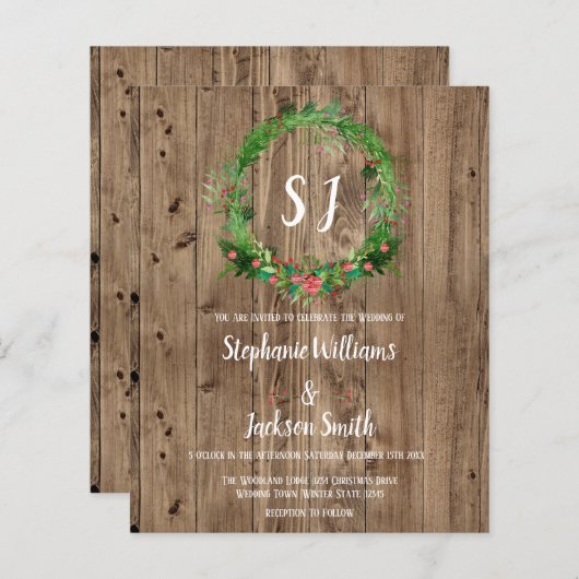 Budget Monogramc Rustic Barn Wood Winter Wedding (Voorkant / Achterkant)