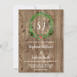 Budget Monogramc Rustic Barn Wood Winter Wedding Kaart
