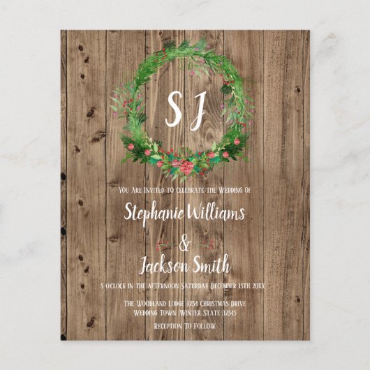 Budget Monogrammen Houten Schuur Winter Bruiloft (Voorkant)