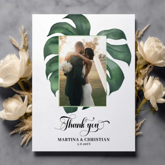 Budget Monstera Wedding Flat Bedankt Card