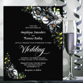 Budget Moody Black Floral Wedding Invitation