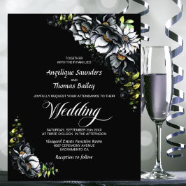Budget Moody Black Floral Wedding Invitation