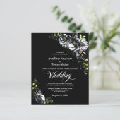 Budget Moody Black Floral Wedding Invitation (Staand voorkant)