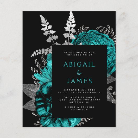 Budget Moody Bloemen Blauwgroen Zilver QR Code Huw (Voorkant)