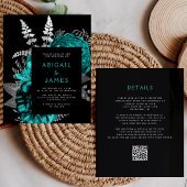 Budget Moody Bloemen Blauwgroen Zilver QR Code Huw