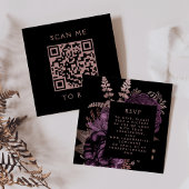 Budget Moody Bloemen Paarse Roos Goud QR Code RSVP Informatiekaartje