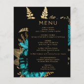 Budget Moody Bloemen Turquoise Goud Bruiloft Menu (Voorkant)