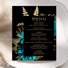 Budget Moody Bloemen Turquoise Goud Bruiloft Menu