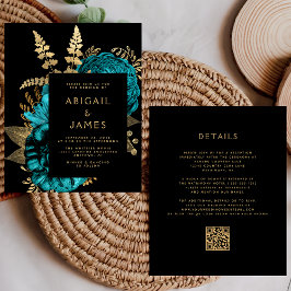 Budget Moody Bloemen Turquoise Goud QR Code Huweli