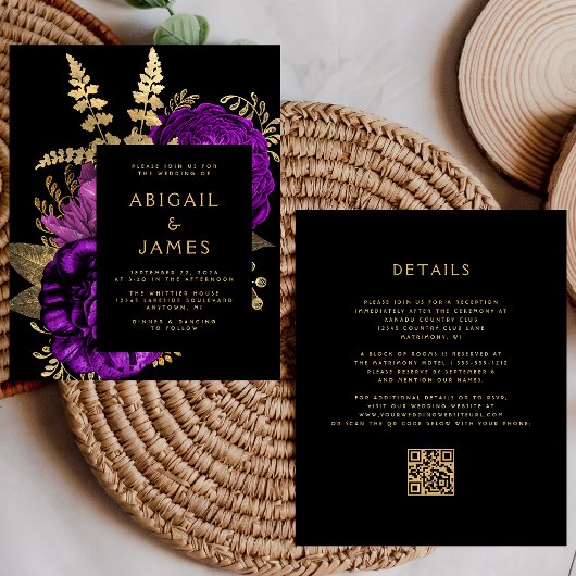 Budget Moody Bloemendecor Paars Goud QR Code Trouw