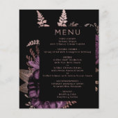 Budget Moody Floral Paarse Roos Gold Wedding Menu (Voorkant)