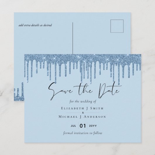 Budget Mooi Meisjesachtig BLAUWE Glitters Huwelijk Briefkaart (Voorkant / Achterkant)