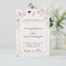 Budget Mooi roze en paarse bloemen bruiloft Invi Kaart