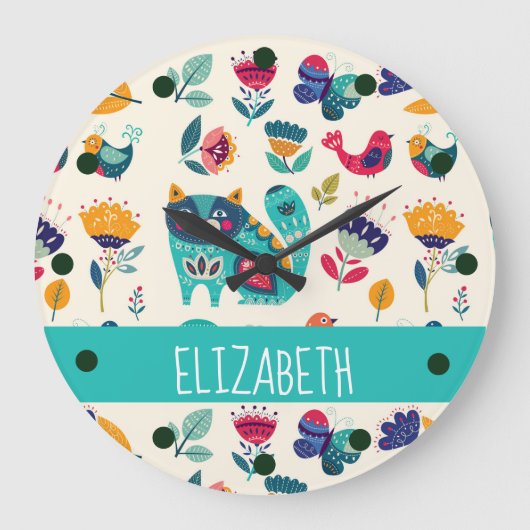 Budget Mooie Meisjesachtige Katten Volkskunst Stij Grote Klok (Voorkant)