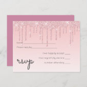 Budget Mooie Meisjesachtige Trouw-RSvp Glitter Roz Uitnodiging Briefkaart (Voorkant / Achterkant)