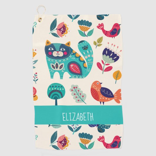 Budget Mooie Muffige Katten Volkskunst Stijl VOEG  Golfhanddoek (Voorkant)