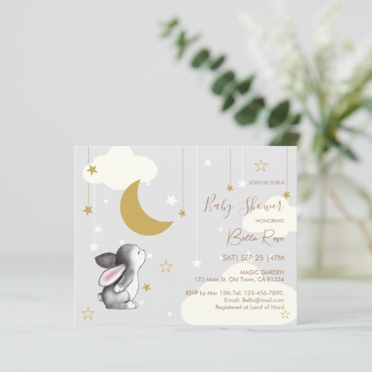 Budget Moon Star Cloud Baby shower Invitation (Staand voorkant)