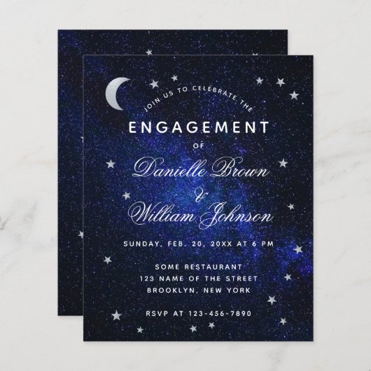 Budget Moon Stars Celestial Verloving Invitation (Voorkant / Achterkant)