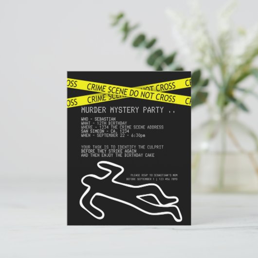 BUDGET Moord Mystery Party Uitnodiging (Staand voorkant)