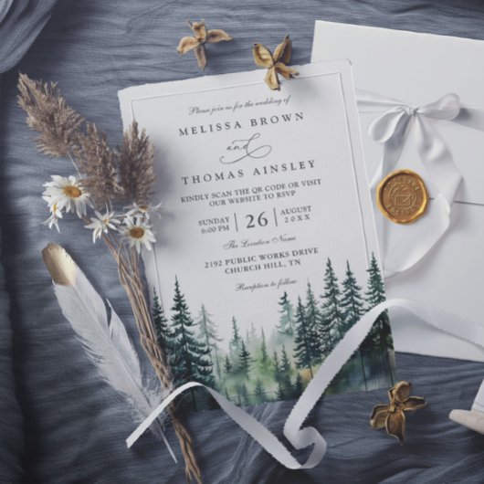 Budget mountain destination rustic qr code wedding kaart
