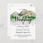 Budget Mountain Lake Watercolor Trouwuitnodiging Briefkaart (Voorkant / Achterkant)