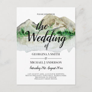 Budget Mountain Lake Waterverf Wedding Invitation Briefkaart