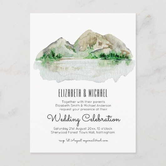 Budget Mountain Lake Wedding Waterverf Briefkaart (Voorkant)