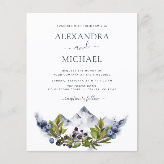 Budget Mountain Rustic Greenery Wedding Flyer (Voorkant)