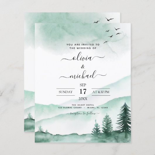 Budget Mountain Rustic Waterverf Greenery Wedding (Voorkant / Achterkant)