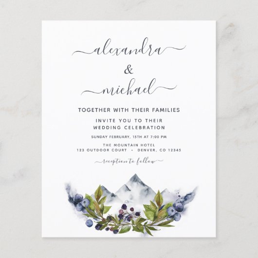 Budget Mountain Rustic Waterverf Greenery Wedding (Voorkant)