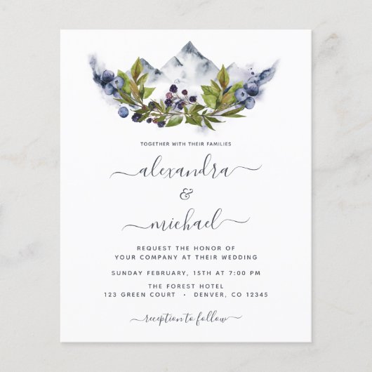 Budget Mountain Rustic Waterverf Greenery Wedding (Voorkant)
