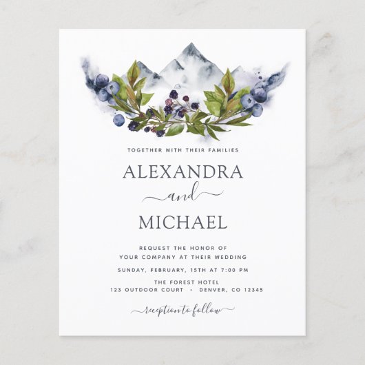 Budget Mountain Rustic Waterverf Greenery Wedding (Voorkant)