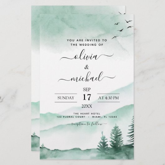 Budget Mountain Rustic Waterverf Greenery Wedding (Voorkant / Achterkant)