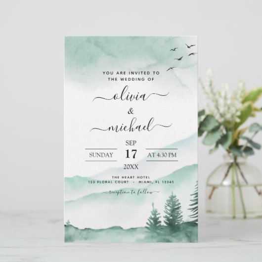 Budget Mountain Rustic Waterverf Greenery Wedding (Staand voorkant)
