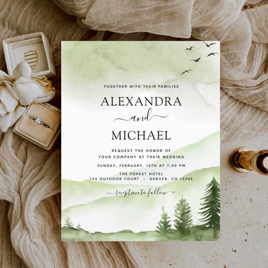 Budget Mountain Rustic Waterverf Greenery Wedding