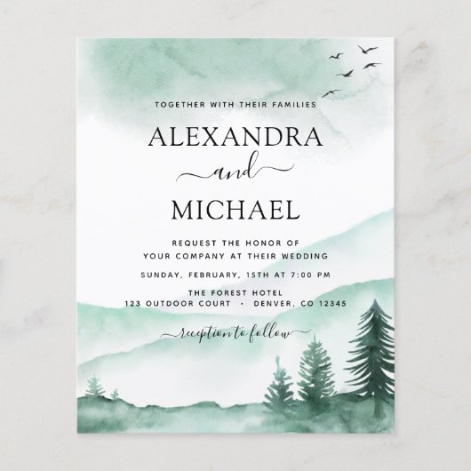 Budget Mountain Rustic Waterverf Greenery Wedding (Voorkant)
