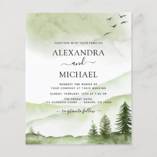 Budget Mountain Rustic Waterverf Greenery Wedding Flyer