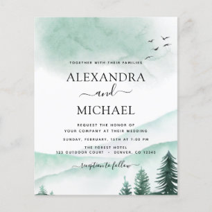 Budget Mountain Rustic Waterverf Greenery Wedding Flyer