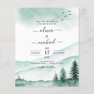 Budget Mountain Rustic Waterverf Greenery Wedding Flyer