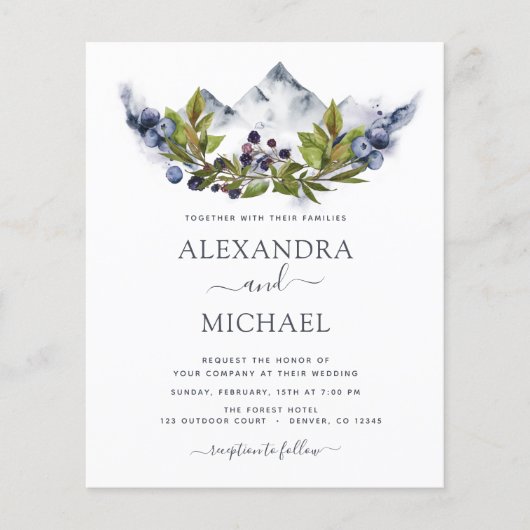 Budget Mountain Rustic Waterverf Greenery Wedding Flyer (Voorkant)