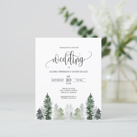 Budget Mountain Winter Elegant Wedding Invitation (Staand voorkant)