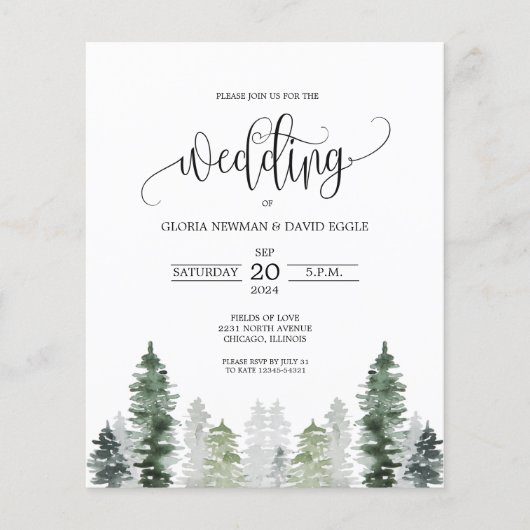 Budget Mountain Winter Elegant Wedding Invitation (Voorkant)