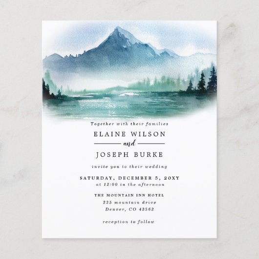 Budget Mountains Lake Wedding Invitation (Voorkant)