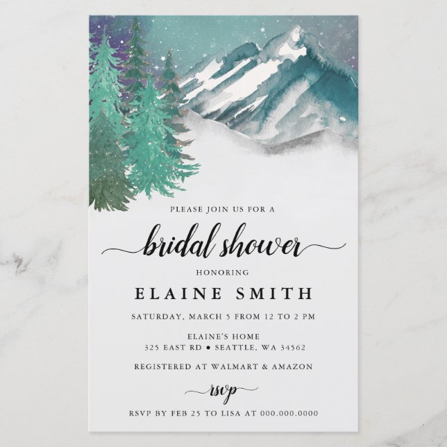 Budget Mountains Pine Bridal Shower Invitation (Voorkant)