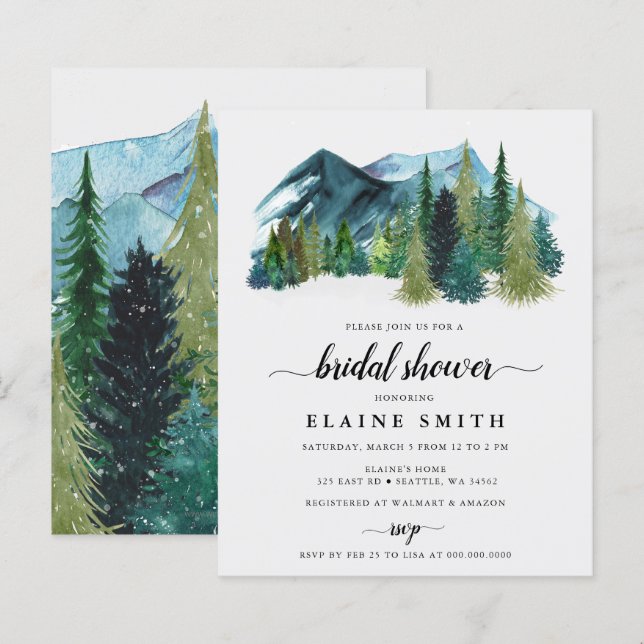 Budget Mountains Pine Bridal Shower Invitation (Voorkant / Achterkant)