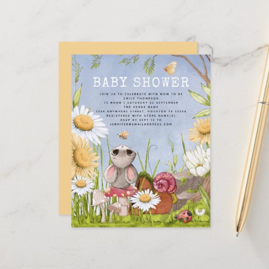 Budget Mouse Woodland Baby shower Invitation (Voorkant / Achterkant in situ)