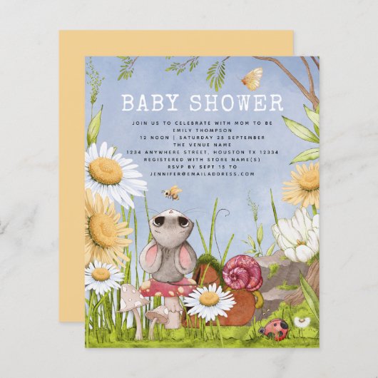 Budget Mouse Woodland Baby shower Invitation (Voorkant / Achterkant)